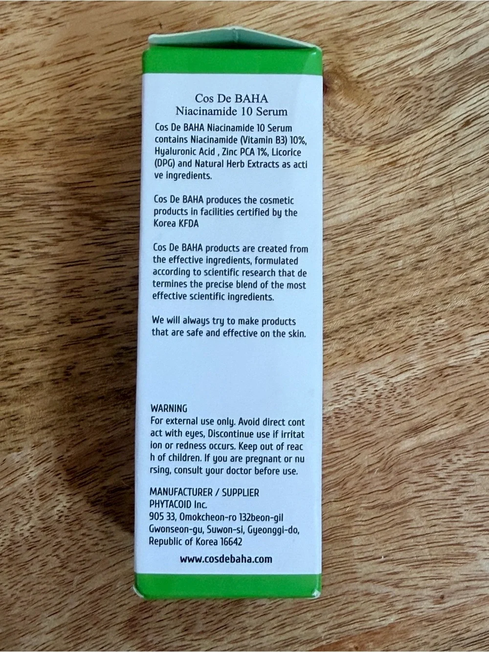 NIB Cos De BAHA Niacinamide 10 Serum 10% – 60mL (Kbeauty)